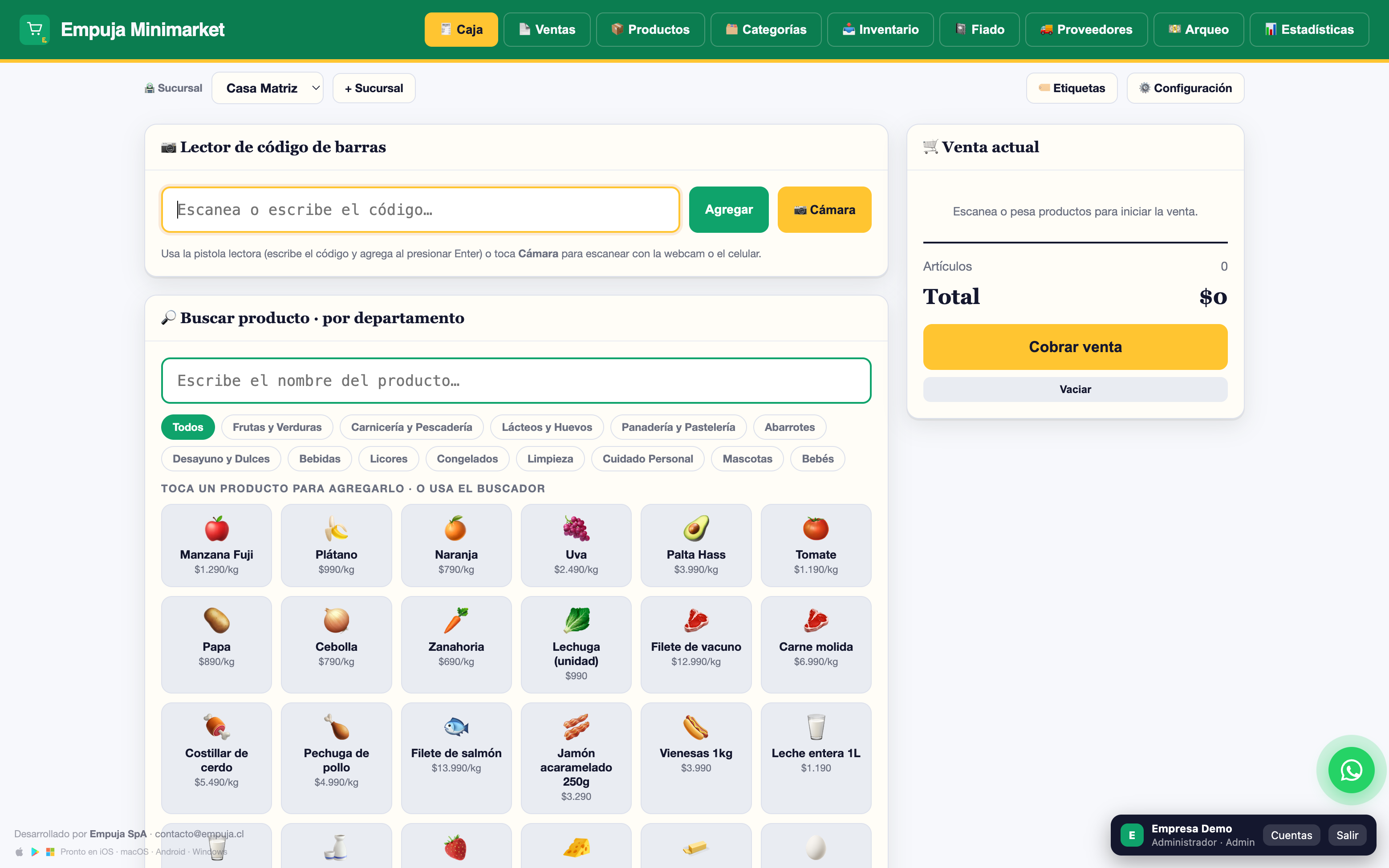 Empuja Minimarket en funcionamiento — captura de la aplicación