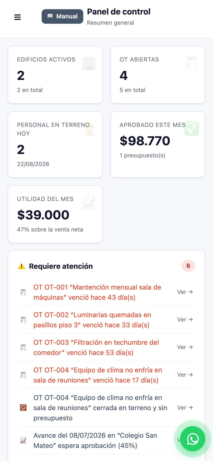 Empuja Obras en teléfono